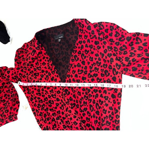 Lucy Paris Red/Black Leopard Print Long Sleeve Deep V-Neck Bodysuit Women's S - Picture 11 of 11